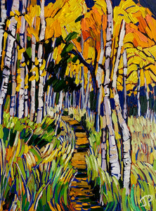 Golden Birch Trees Along the Path